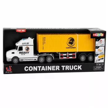 LEAN TOYS Konteineru kravas automašīna ar atveramām durvīm, gaismām un skaņām, dzeltena, 54 cm