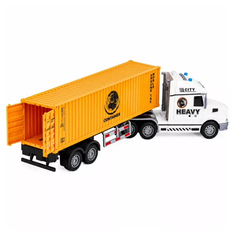 LEAN TOYS Konteineru kravas automašīna ar atveramām durvīm, gaismām un skaņām, dzeltena, 54 cm