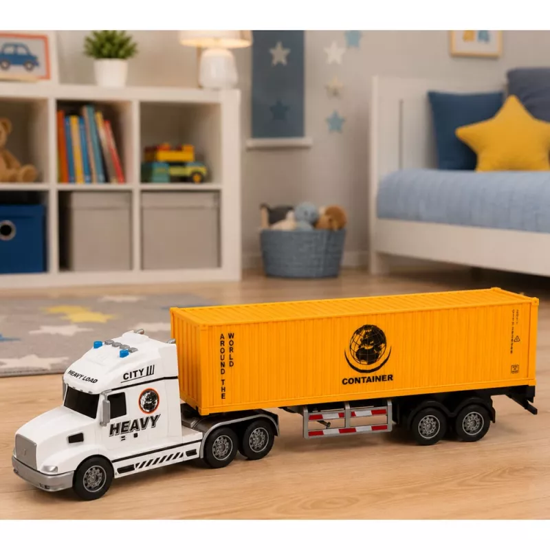LEAN TOYS Konteineru kravas automašīna ar atveramām durvīm, gaismām un skaņām, dzeltena, 54 cm
