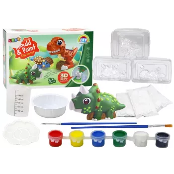 LEAN TOYS radošais komplekts Dinozauri 3D ģipša krāsas - lej un krāso 6 dinozauru figūras, 6 veidnes, 6 krāsas, instrumenti, no 5 gadiem