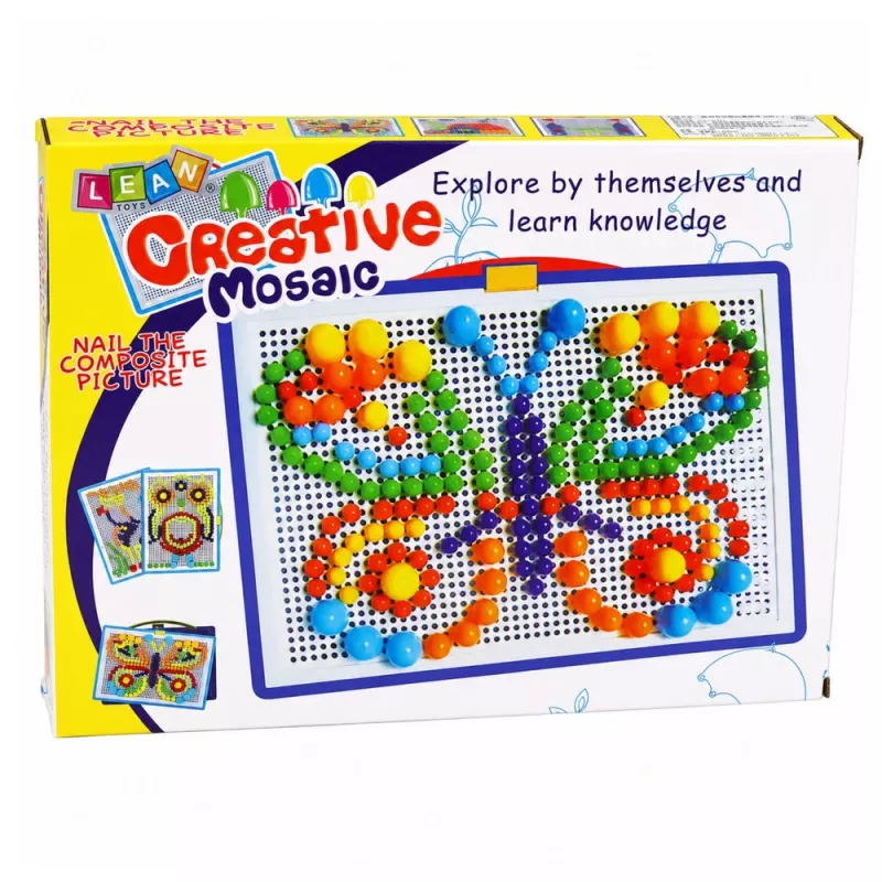 LEAN TOYS Radošais komplekts Pogas mozaīkas puzle Sēņu spraudītes Koferis 300 gab.