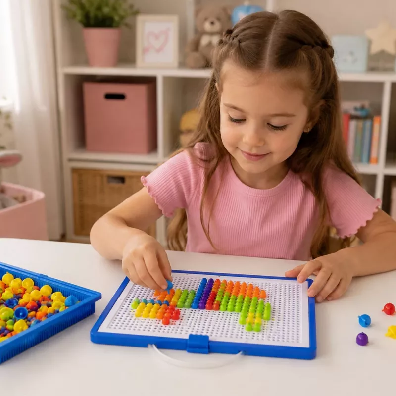 LEAN TOYS Radošais komplekts Pogas mozaīkas puzle Sēņu spraudītes Koferis 300 gab.
