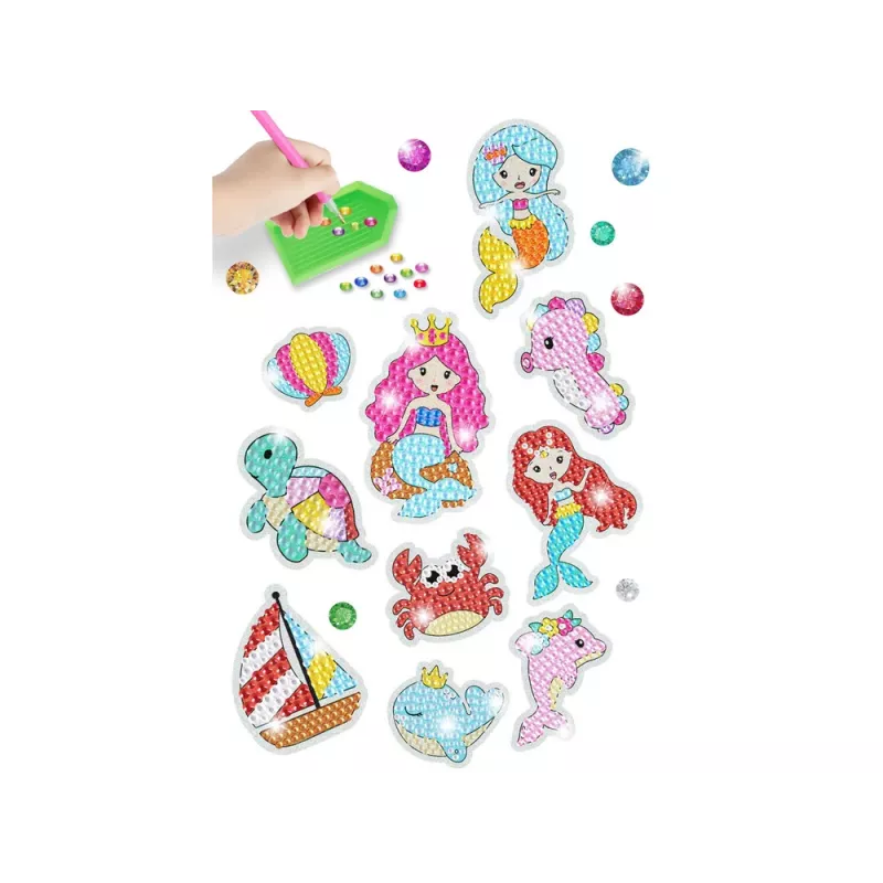 LEAN TOYS Dimanta izšūšanas uzlīmju komplekts Jūras pasaules dzīvnieki Mozaīka