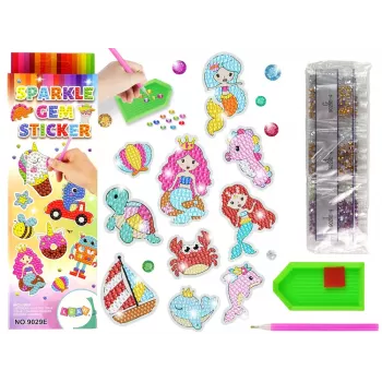 LEAN TOYS Dimanta izšūšanas uzlīmju komplekts Jūras pasaules dzīvnieki Mozaīka