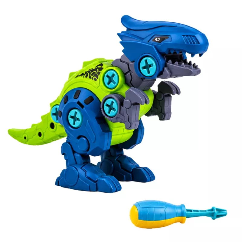 LEAN TOYS Dinozauru konstrukcijas bloku komplekts ar skrūvgriezi 4-in-1