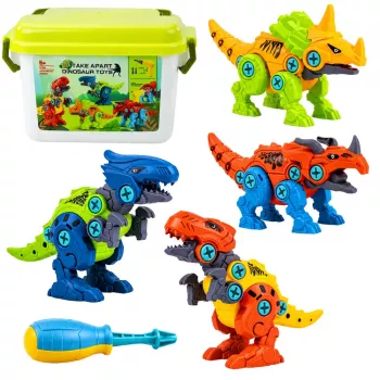 LEAN TOYS Dinozauru konstrukcijas bloku komplekts ar skrūvgriezi 4-in-1