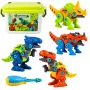 LEAN TOYS Dinozauru konstrukcijas bloku komplekts ar skrūvgriezi 4-in-1