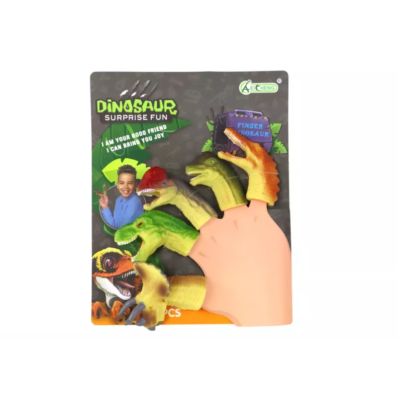 LEAN TOYS Dinozauru gumijas sensorie pirkstu leļļu komplekts