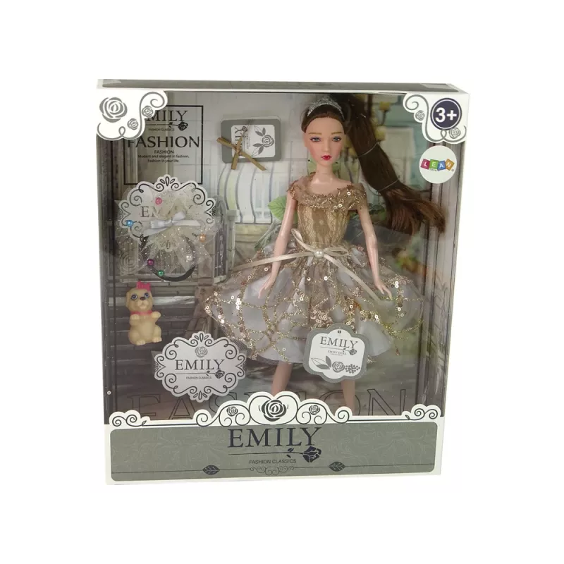 LEAN TOYS Leļļu komplekts bērniem Emily ar suni un garajiem matiem
