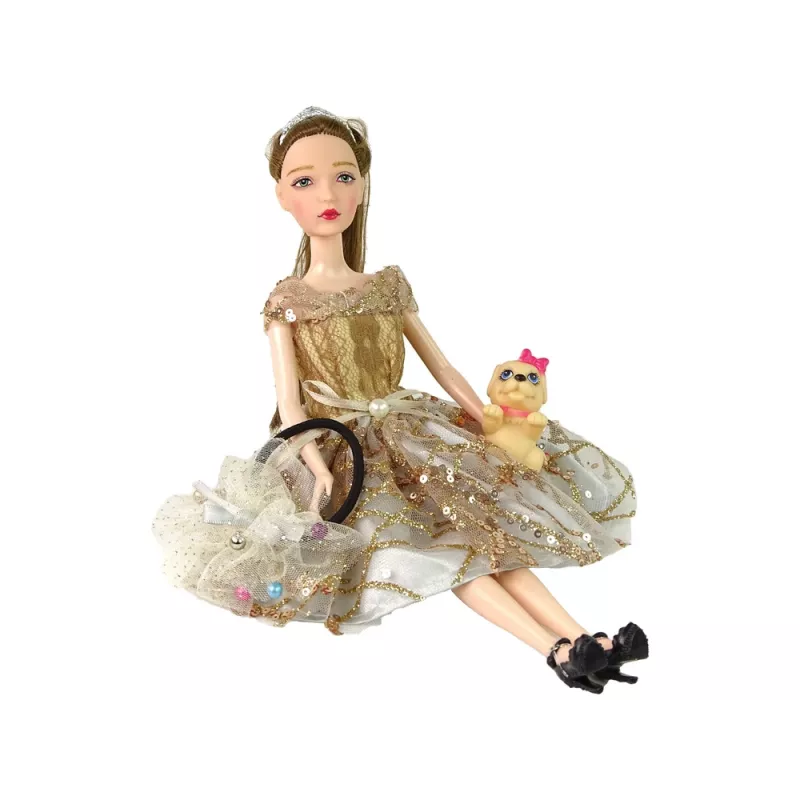 LEAN TOYS Leļļu komplekts bērniem Emily ar suni un garajiem matiem