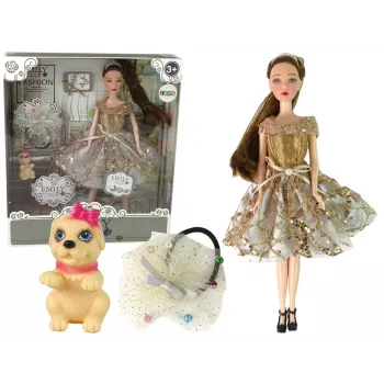 LEAN TOYS Leļļu komplekts bērniem Emily ar suni un garajiem matiem