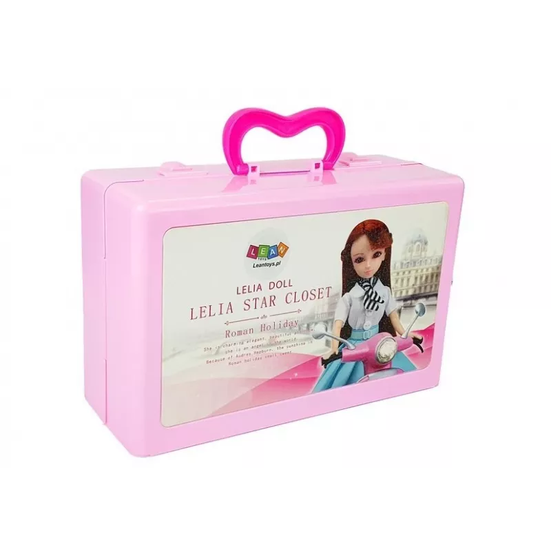 LEAN TOYS Leļļu komplekts ar drēbēm, aksesuāriem un rotaslietām koferī