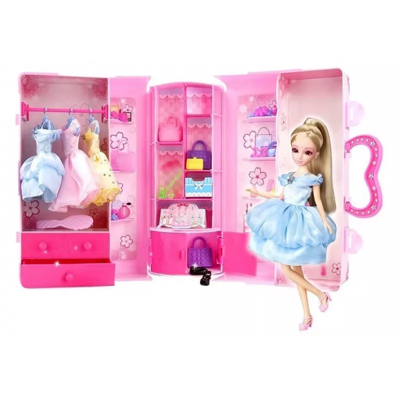 LEAN TOYS Leļļu komplekts ar drēbēm, aksesuāriem un rotaslietām koferī