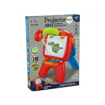 LEAN TOYS Divpusējs tāfele ar krītiņiem, statīvu un projektoru Attēli Sarkans
