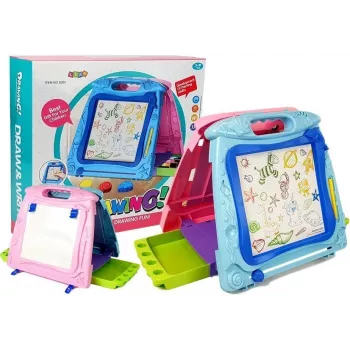 LEAN TOYS Divpusējs zīmēšanas dēlis ar marķieriem un magnētiem