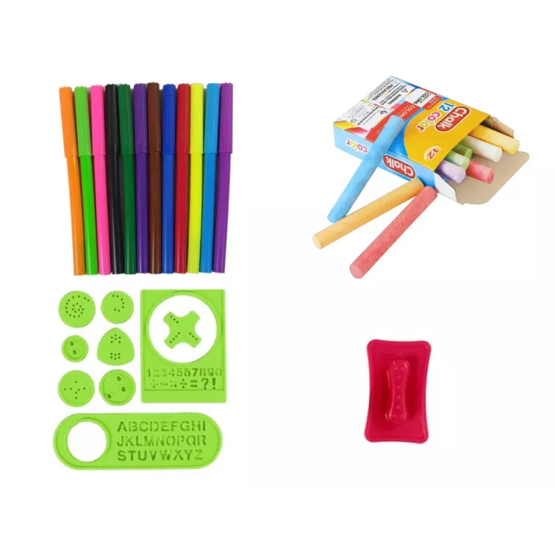 LEAN TOYS Divpusējs magnētiskais tāfele ar ziliem un sarkaniem šabloniem