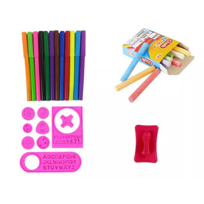 LEAN TOYS Divpusējs magnētiskais krīta dēlis Rozā ar veidnēm