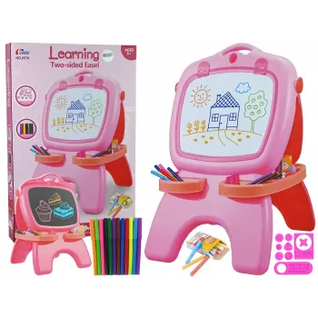 LEAN TOYS Divpusējs magnētiskais krīta dēlis Rozā ar veidnēm