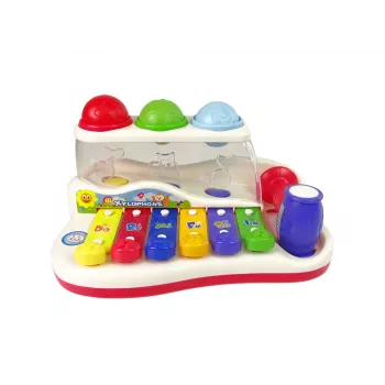 LEAN TOYS Izglītojošs cimbāls mazulim ar āmuru un krāsainām bumbiņām