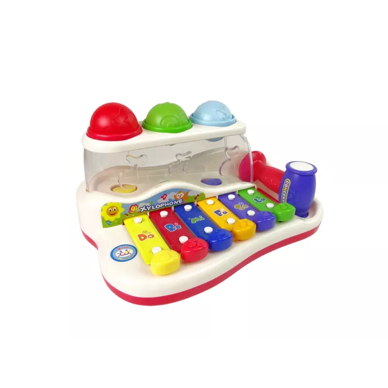 LEAN TOYS Izglītojošs cimbāls mazulim ar āmuru un krāsainām bumbiņām