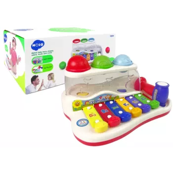 LEAN TOYS Izglītojošs cimbāls mazulim ar āmuru un krāsainām bumbiņām