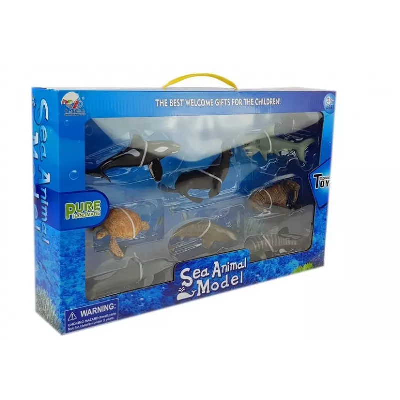 LEAN TOYS Izglītojošas figūriņas Jūras dzīvnieki 8 gabali Haizivis Ronis Delfīns Valzirgs Bruņurupucis
