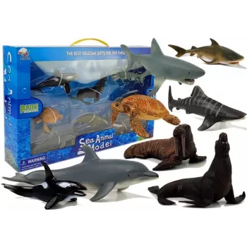 LEAN TOYS Izglītojošas figūriņas Jūras dzīvnieki 8 gabali Haizivis Ronis Delfīns Valzirgs Bruņurupucis