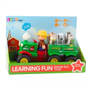 LEAN TOYS Izglītojošais interaktīvais traktors mazuļiem ar dzīvniekiem, gaismām un skaņām