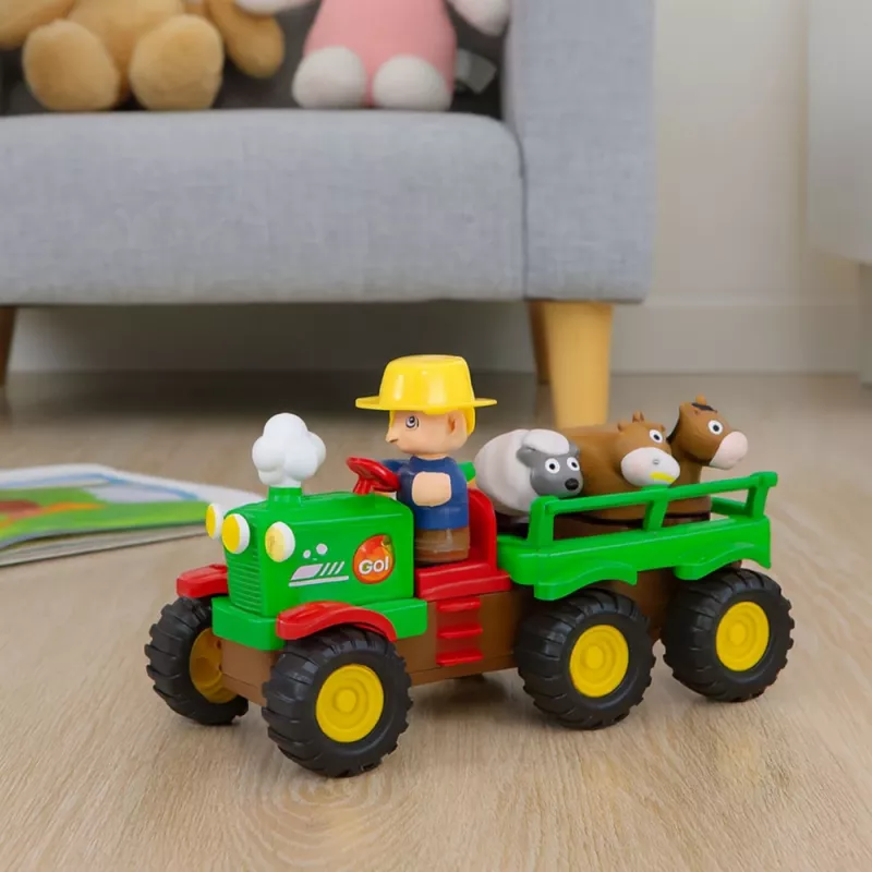 LEAN TOYS Izglītojošais interaktīvais traktors mazuļiem ar dzīvniekiem, gaismām un skaņām