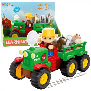 LEAN TOYS Izglītojošais interaktīvais traktors mazuļiem ar dzīvniekiem, gaismām un skaņām