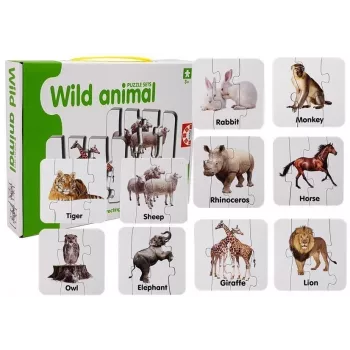 LEAN TOYS Izglītojošā Puzle Savvaļas Dzīvnieki Puzle 10 Angļu Savienojumi