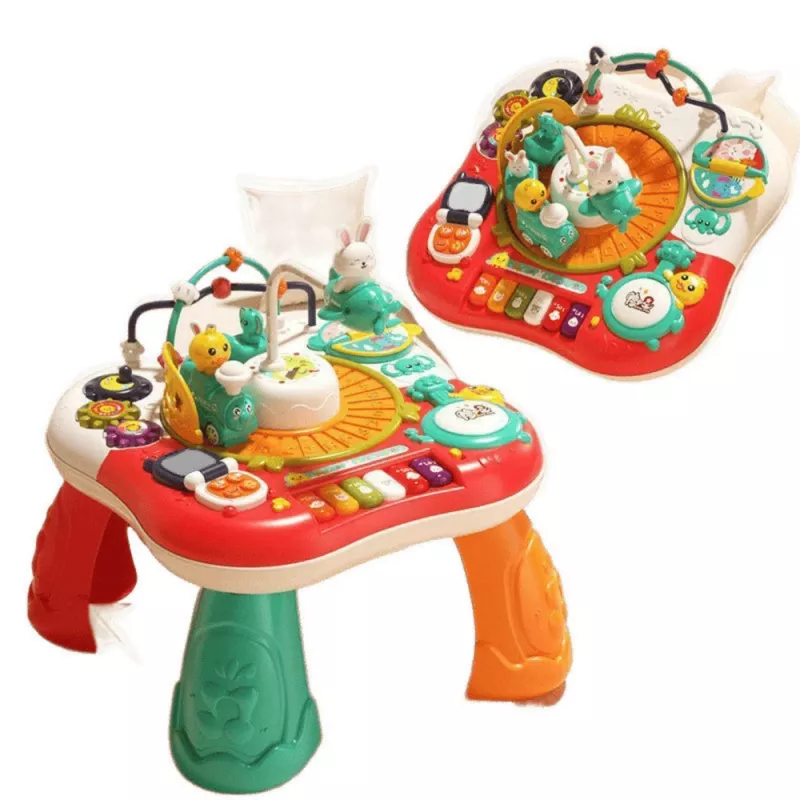LEAN TOYS Izglītojošais galds ar interaktīvu mūzikas paneli un klavierēm 2-in-1 sarkans
