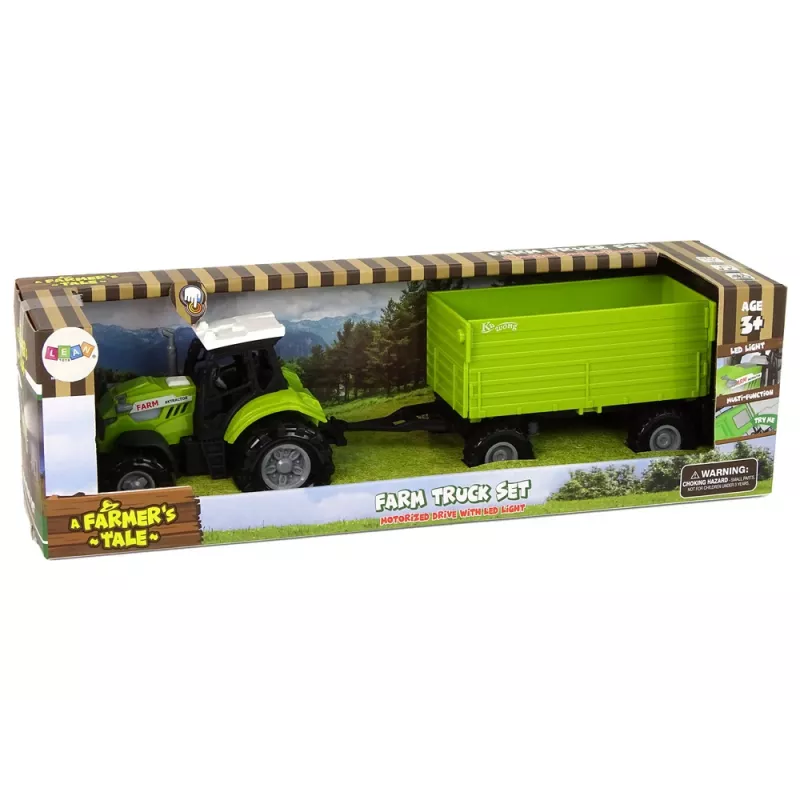 LEAN TOYS Lauku traktors ar piekabi, gaismām un skaņām, zaļš