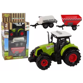 LEAN TOYS Zemnieka traktora komplekts + 2 lauksaimniecības mašīnas Saimniecības kravas auto komplekts