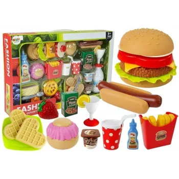 LEAN TOYS Ātrās ēdināšanas Hamburgera komplekts | 12 daļu rotaļu ēdiena komplekts bērniem
