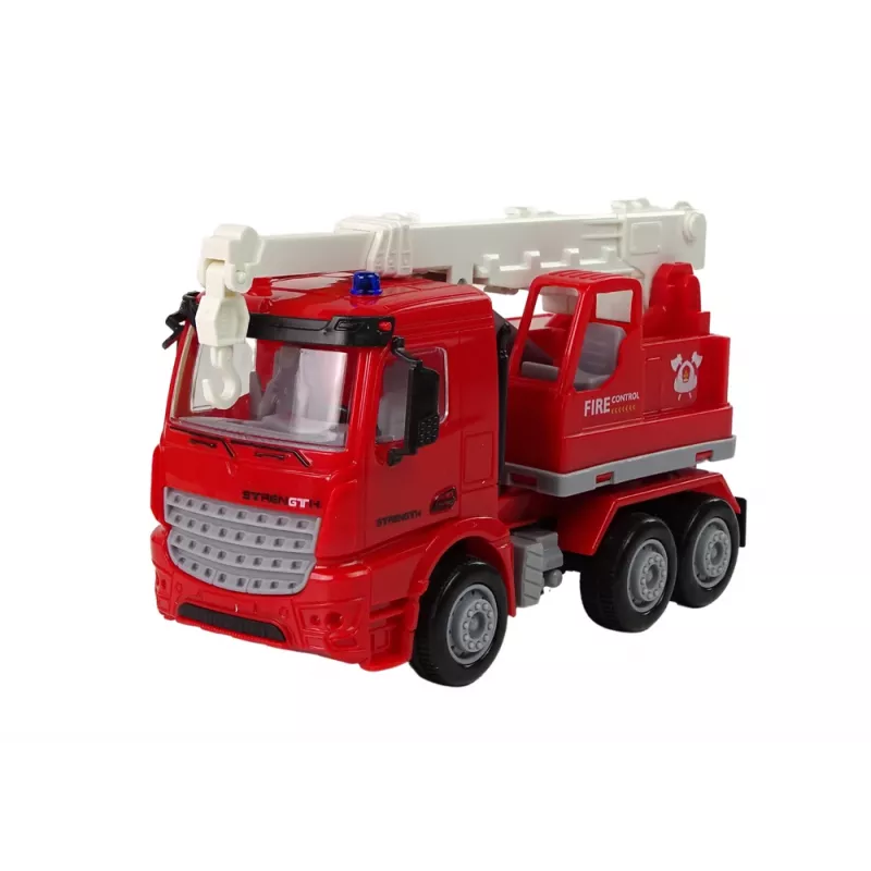 LEAN TOYS Ugunsdzēsēju komplekts ar celtni, ceļa zīmēm un ugunsdzēsēju figūriņām