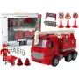 LEAN TOYS Ugunsdzēsēju komplekts ar celtni, ceļa zīmēm un ugunsdzēsēju figūriņām