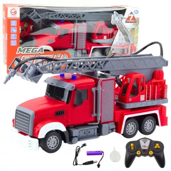 LEAN TOYS ugunsdzēsēju mašīna ar izbīdāmu kāpņu strēli un ūdens liešanas funkciju 1:24 RC transportlīdzeklis