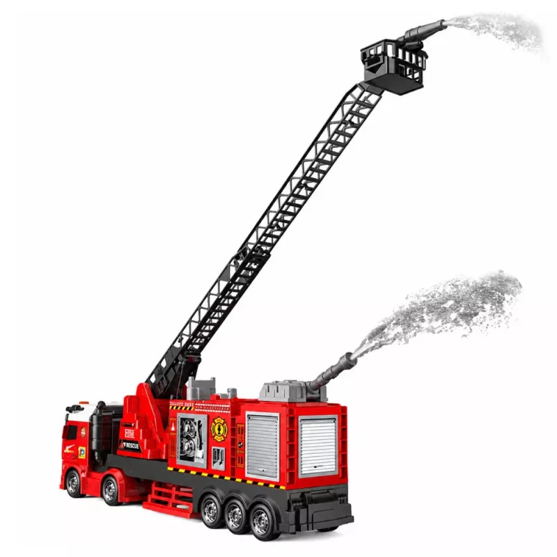 LEAN TOYS Ugunsdzēsēju mašīna ar izvelkamu strēli līdz 69 cm, gaismām, skaņām un ūdens lielgabalu