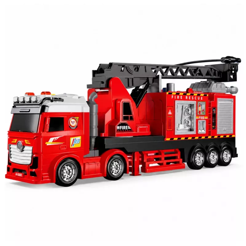 LEAN TOYS Ugunsdzēsēju mašīna ar izvelkamu strēli līdz 69 cm, gaismām, skaņām un ūdens lielgabalu