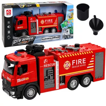 LEAN TOYS Ugunsdzēsēju mašīna ar ūdens funkciju, metāla kabīni, gaismām, skaņām 1:12