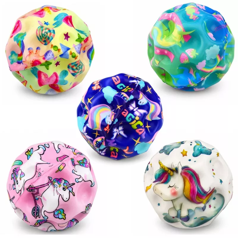 LEAN TOYS Putuplasta bumba ar iedobēm atsitienam pret stresu Vienradzis 7cm
