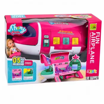 LEAN TOYS Salokāma 2-in-1 Leļļu pasažieru lidmašīna Rozā – Transformējama leļļu māja 30 cm lellēm