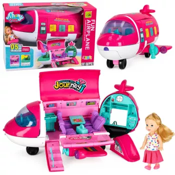 LEAN TOYS Salokāma 2-in-1 Leļļu pasažieru lidmašīna Rozā – Transformējama leļļu māja 30 cm lellēm