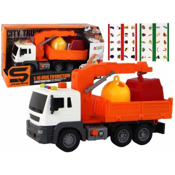 LEAN TOYS Atkritumu mašīna ar celtni Friction Drive Orange 1:16