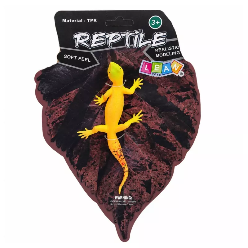 LEAN TOYS Golden Gecko Gumijas Figūriņa Stiepjama Reālistisks Rāpulis 15,5 cm