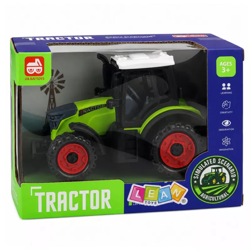 LEAN TOYS zaļš 15 cm lauku traktors ar berzes piedziņu