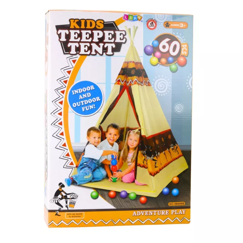 LEAN TOYS Indian Tipi teltis pamatne bērniem + 60 bumbiņas 155 cm