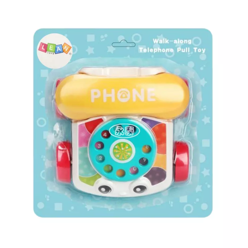 LEAN TOYS interaktīva krāsaina velkamā telefona rotaļlieta ar riteņiem