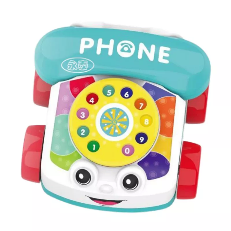 LEAN TOYS interaktīva krāsaina velkamā telefona rotaļlieta ar riteņiem